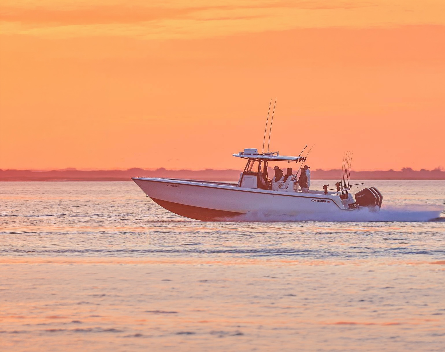 Rigged & Ready charter boat at sunset